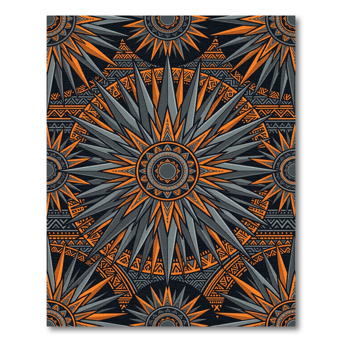 Sharp Orange Gray Radial Sunburst Rug
