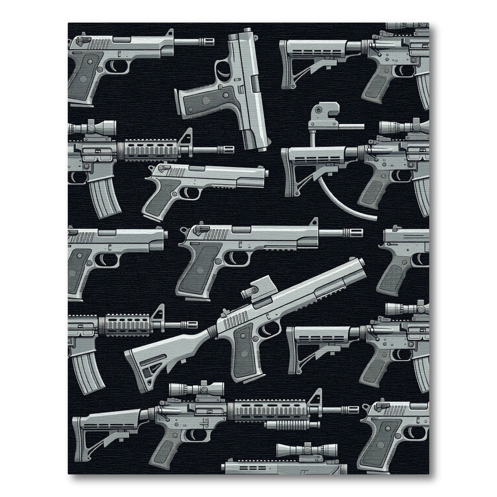 Graphic Monochrome Tactical Weaponry Grid Rug