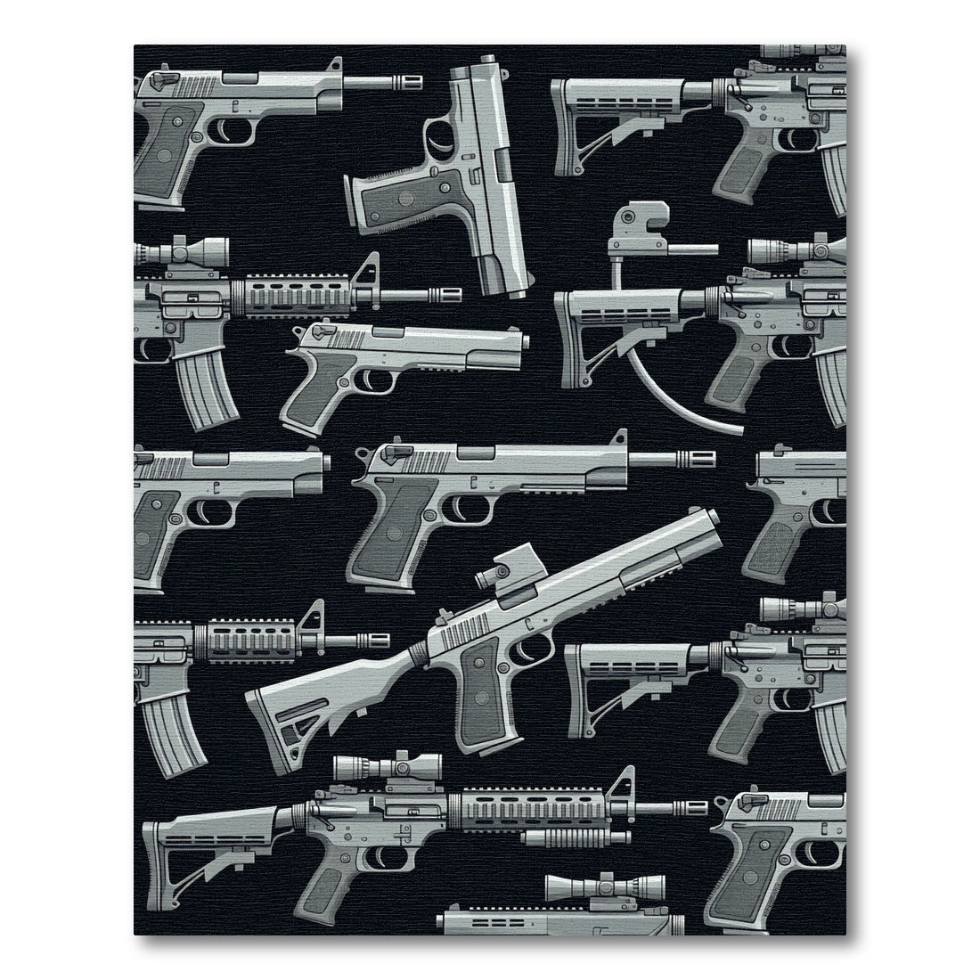 Graphic Monochrome Tactical Weaponry Grid Rug