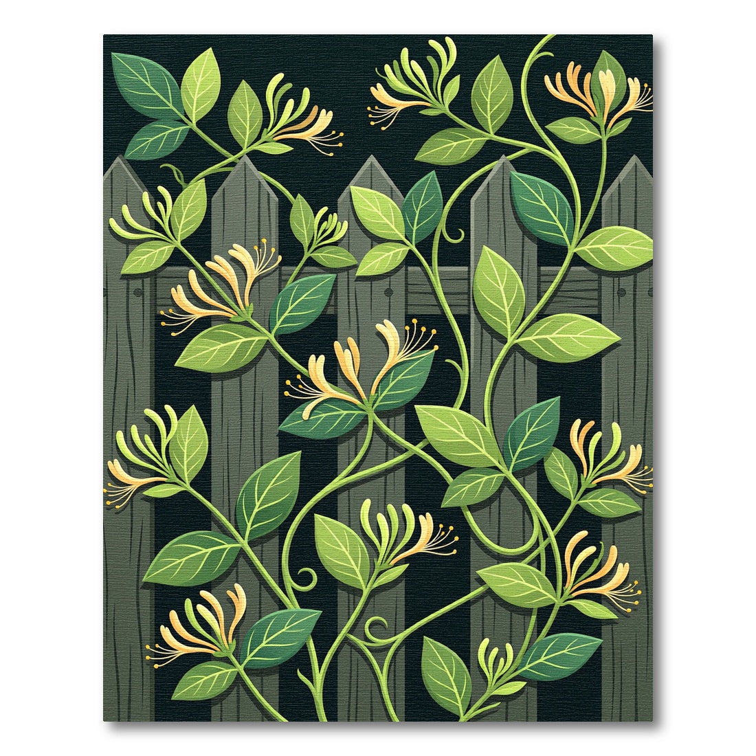 Golden Honeysuckle Vines on Dark Green Rug