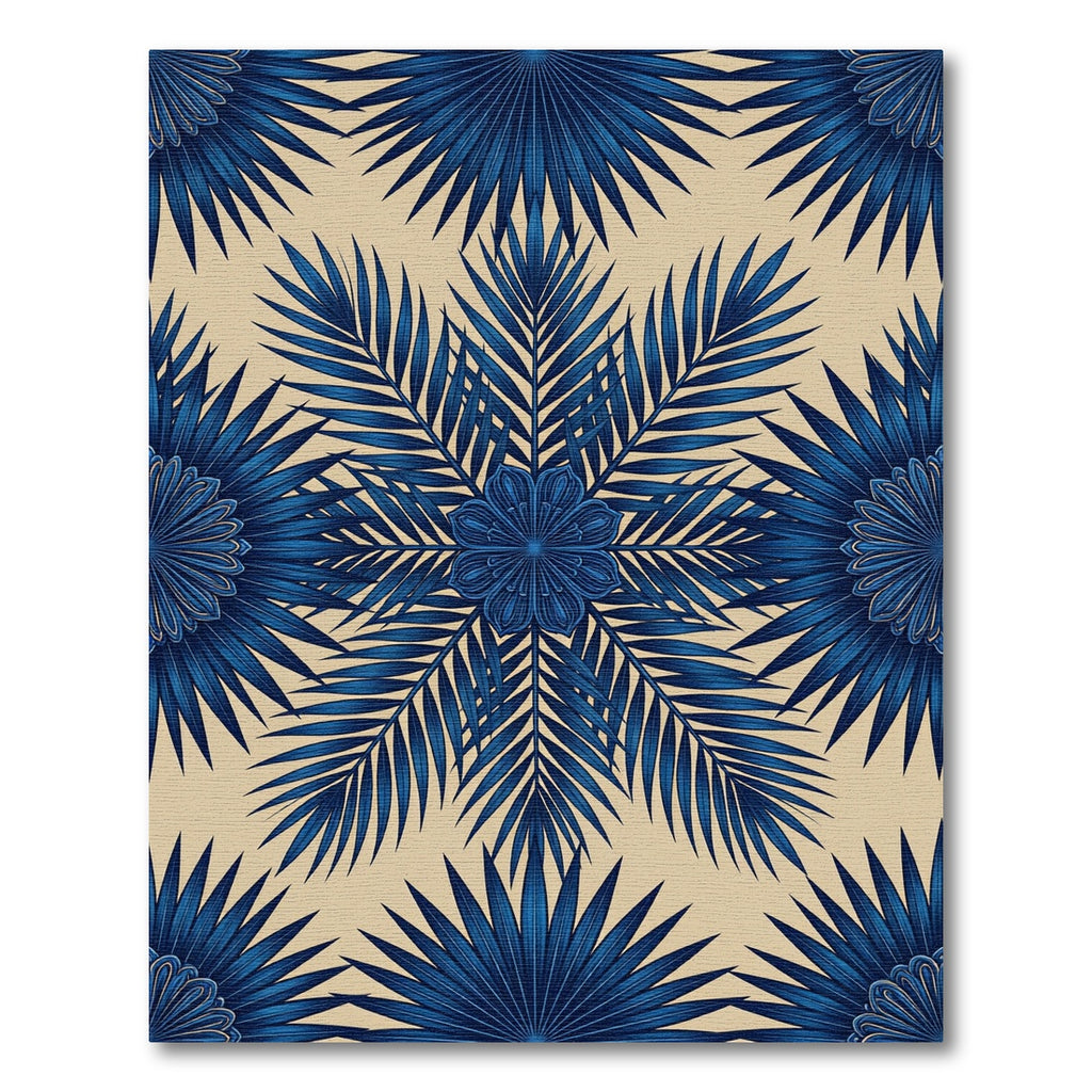Deep Blue Tropical Palm Medallion Rug