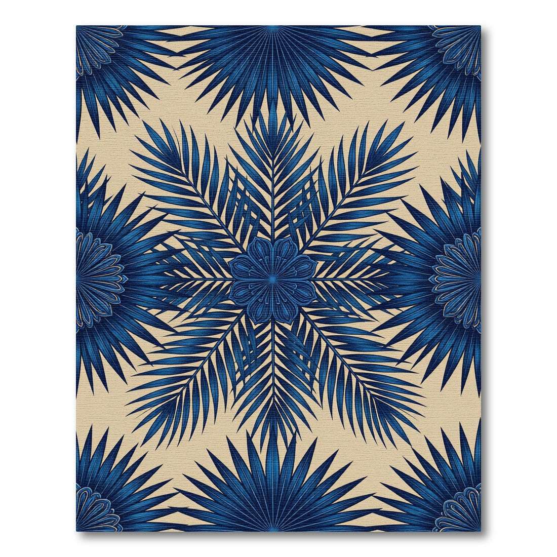 Deep Blue Tropical Palm Medallion Rug