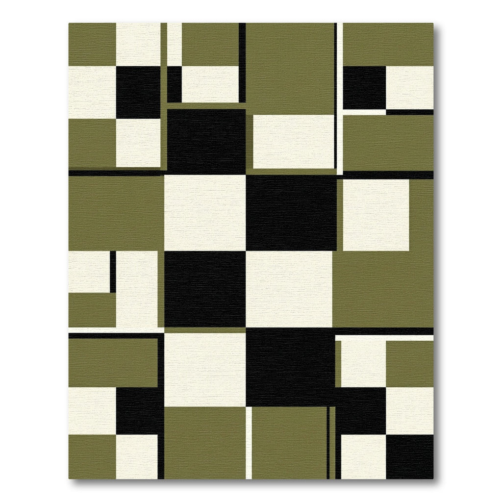 Modern Olive Matte Black Geometric Grid Rug