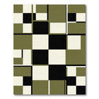 Modern Olive Matte Black Geometric Grid Rug