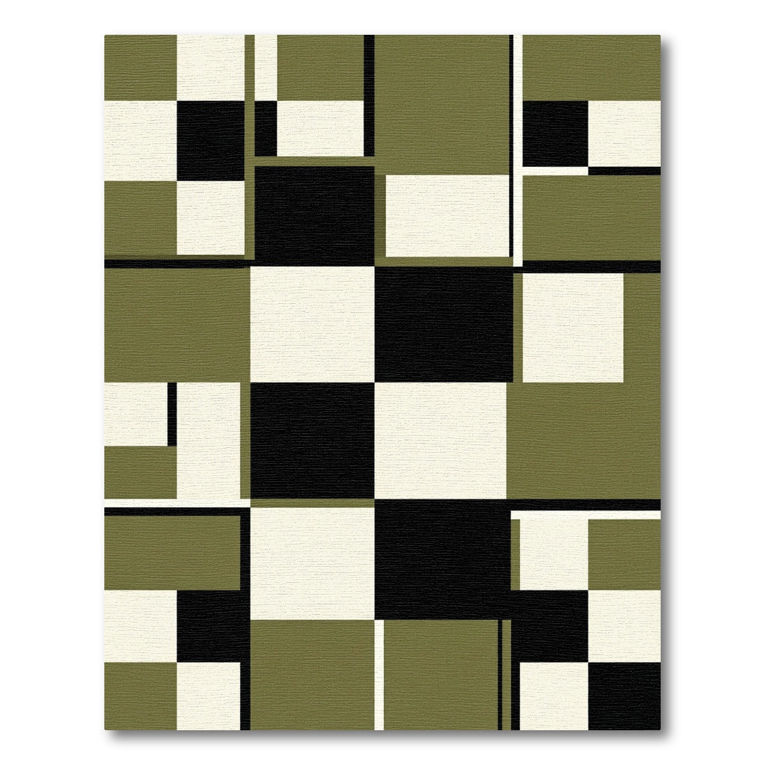 Modern Olive Matte Black Geometric Grid Rug
