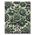 Elegant Sage Green Rose Floral Illustration Rug