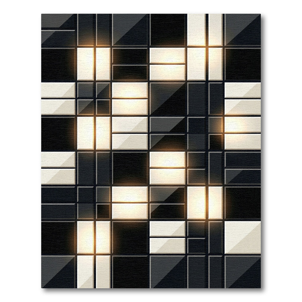 Modern Monochromatic Grid Glowing Square Rug