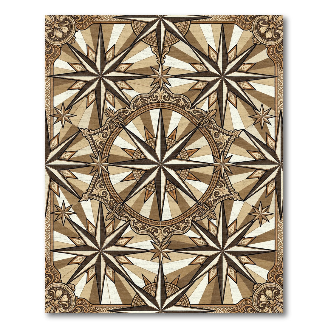 Antique Compass Rose Starburst Rug