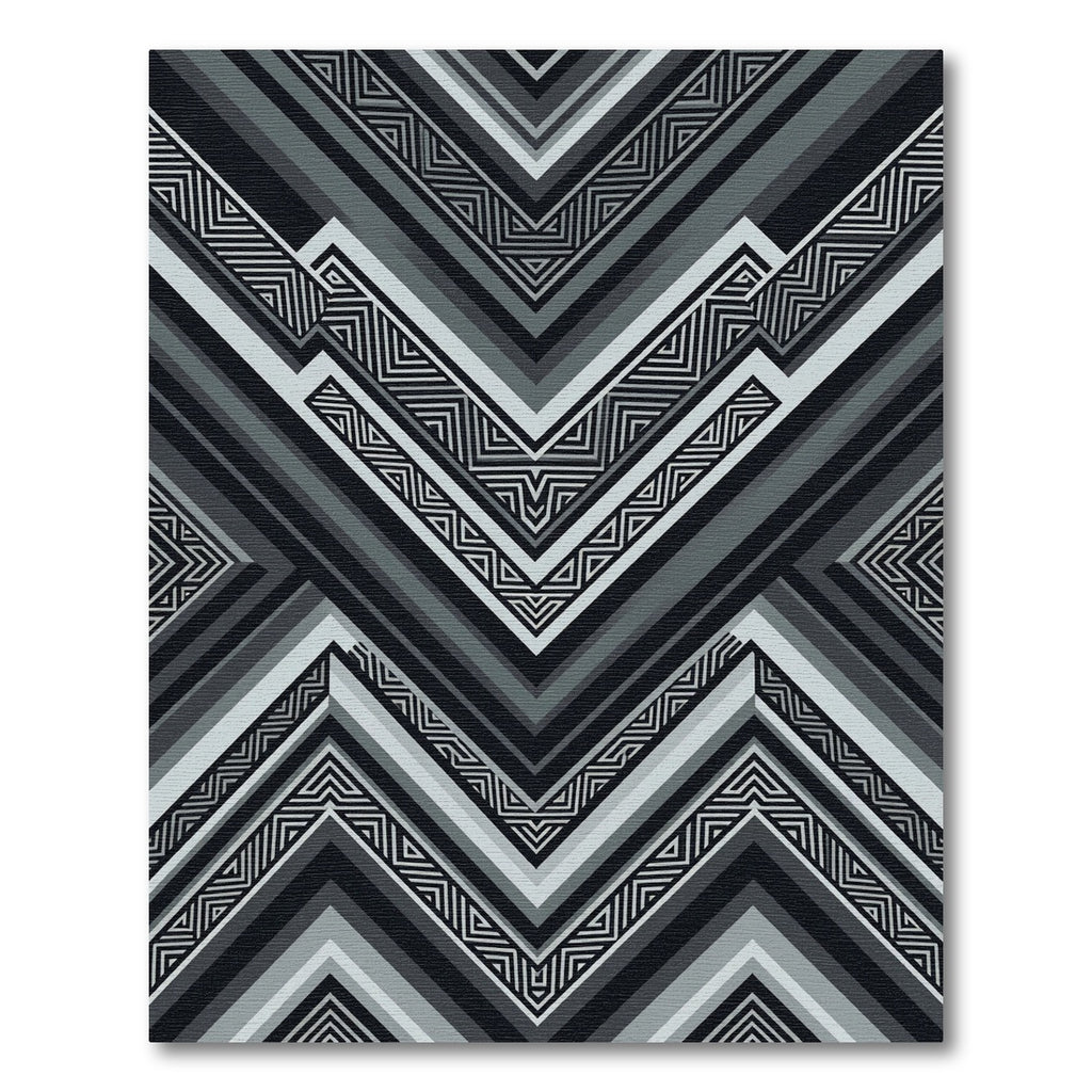 Monochromatic Angular Charcoal Geometric Chevron Rug