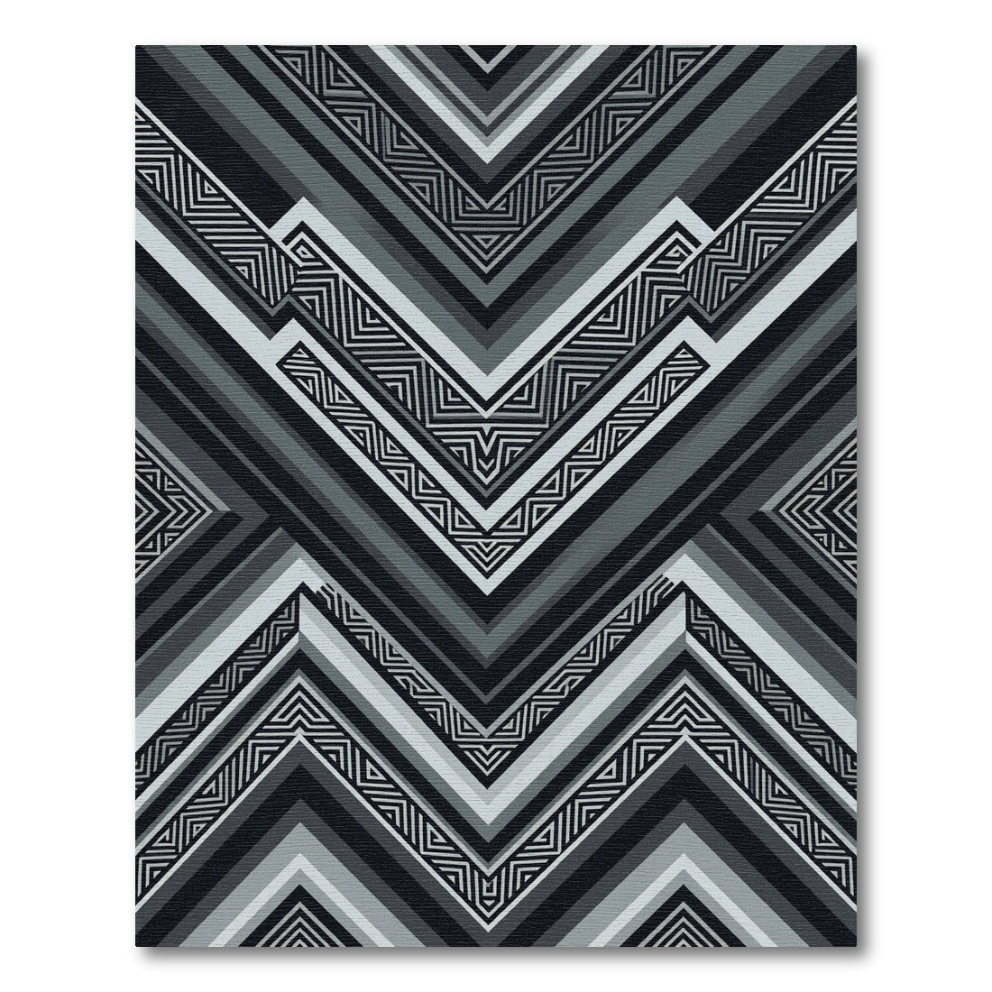 Monochromatic Angular Charcoal Geometric Chevron Rug