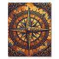 Nautical Orange Blue Compass Rose Rug