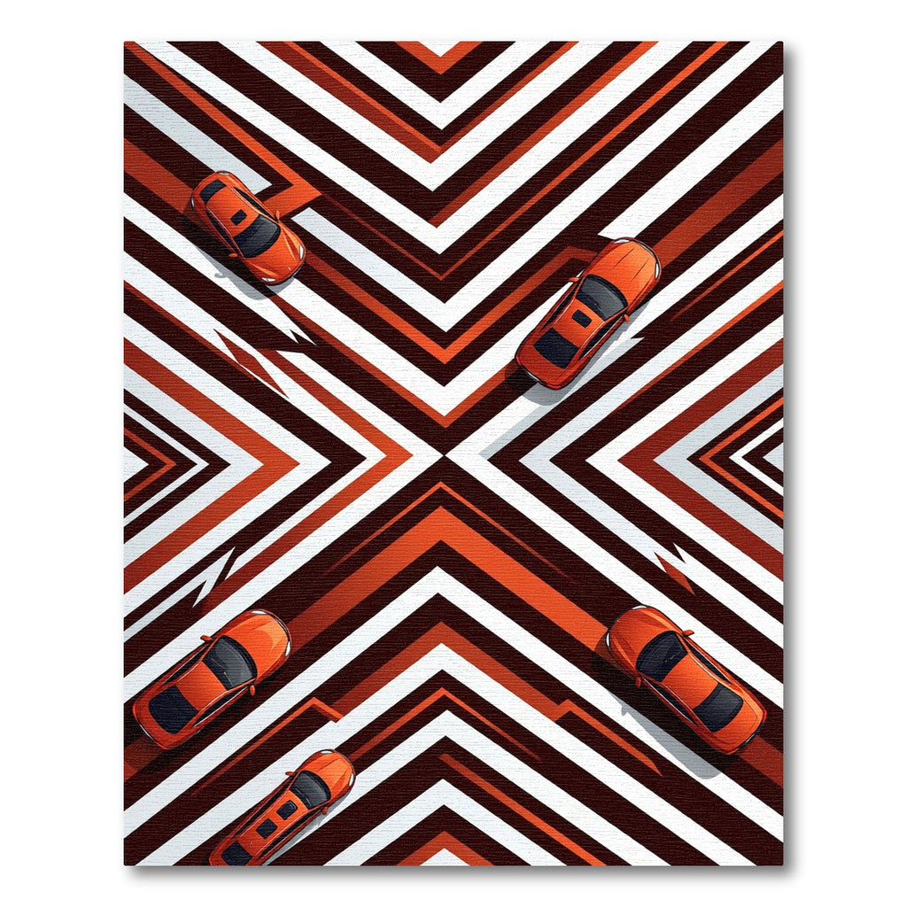 Modern Burnt Orange Geometric Chevron Abstract Rug