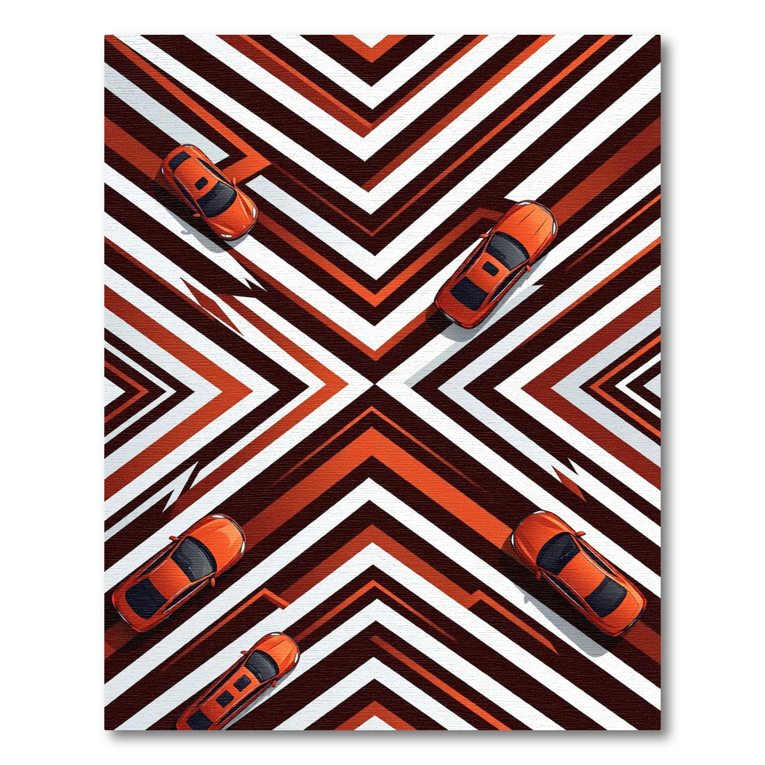 Modern Burnt Orange Geometric Chevron Abstract Rug
