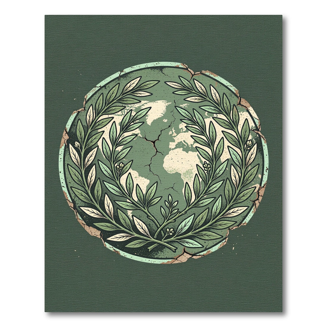 Distressed Sage World Laurel Emblem Rug
