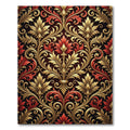 Ornate Gold and Crimson Damask Flourish Rug