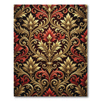 Ornate Gold and Crimson Damask Flourish Rug
