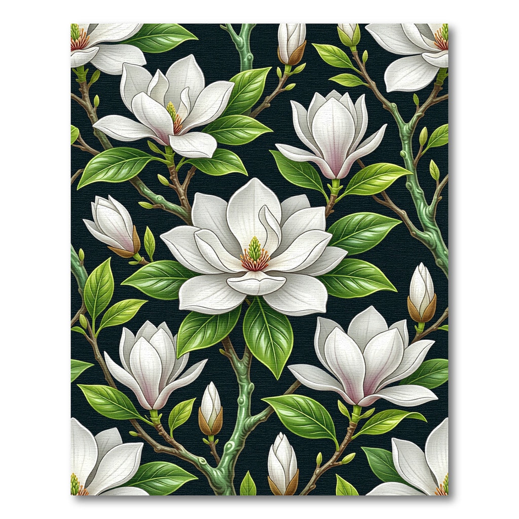 Lush White Magnolia Floral Branches Rug
