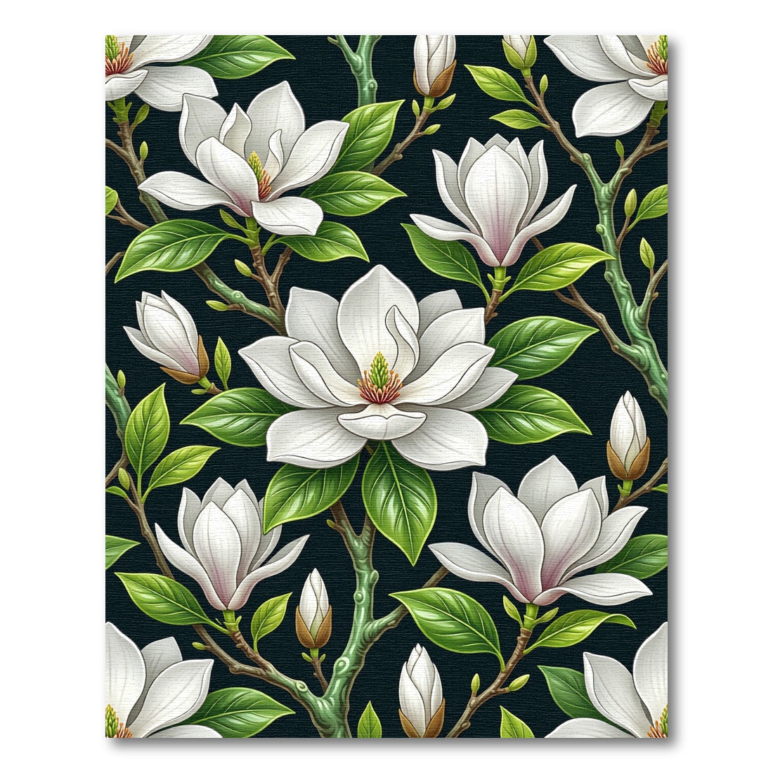 Lush White Magnolia Floral Branches Rug