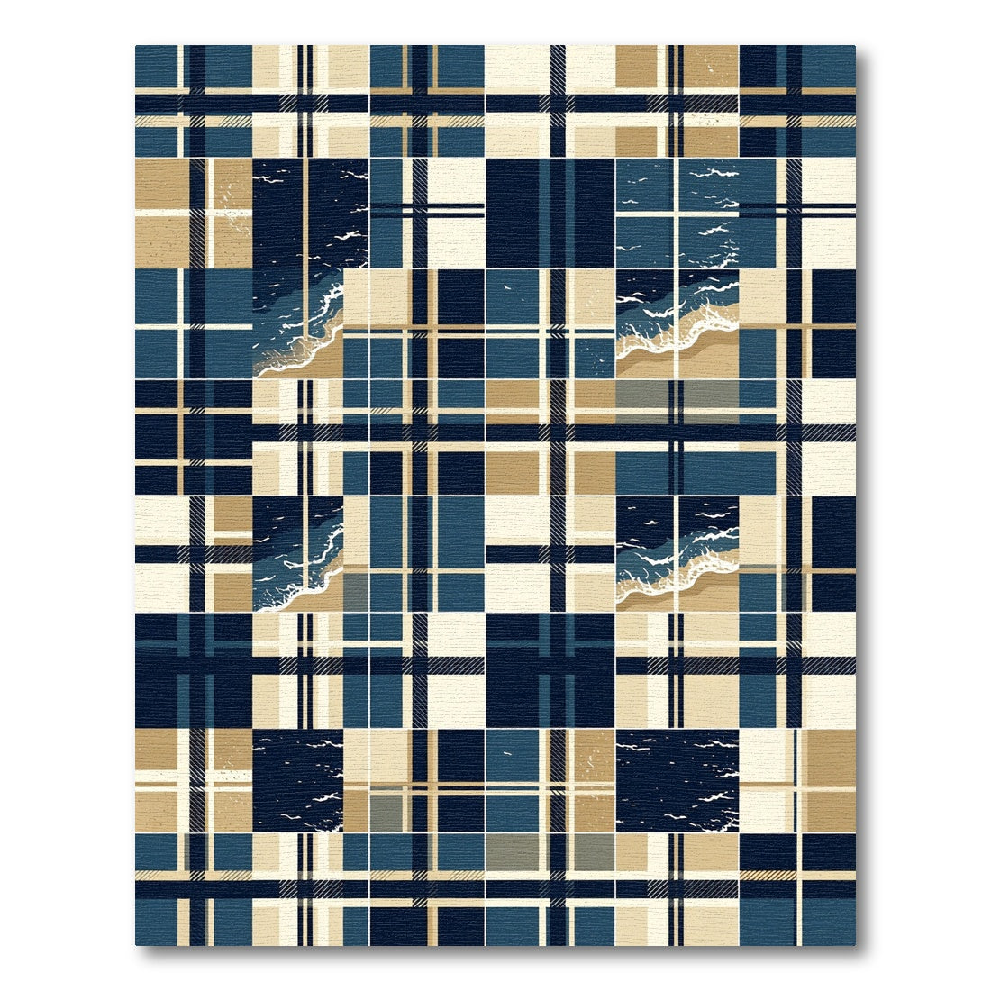 Coastal Navy Blue Plaid Ocean Shore Rug