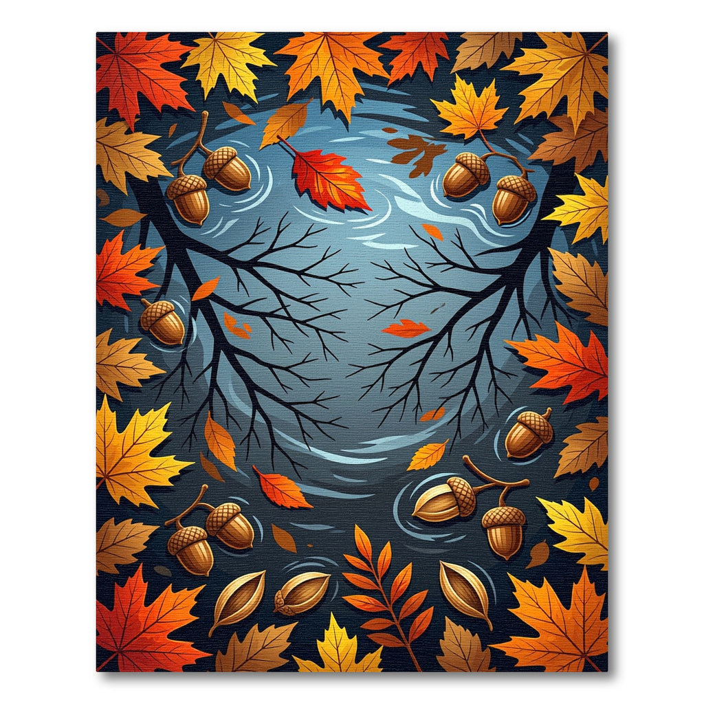 Golden Autumn Leaves and Acorn Forest Rug