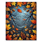Golden Autumn Leaves and Acorn Forest Rug