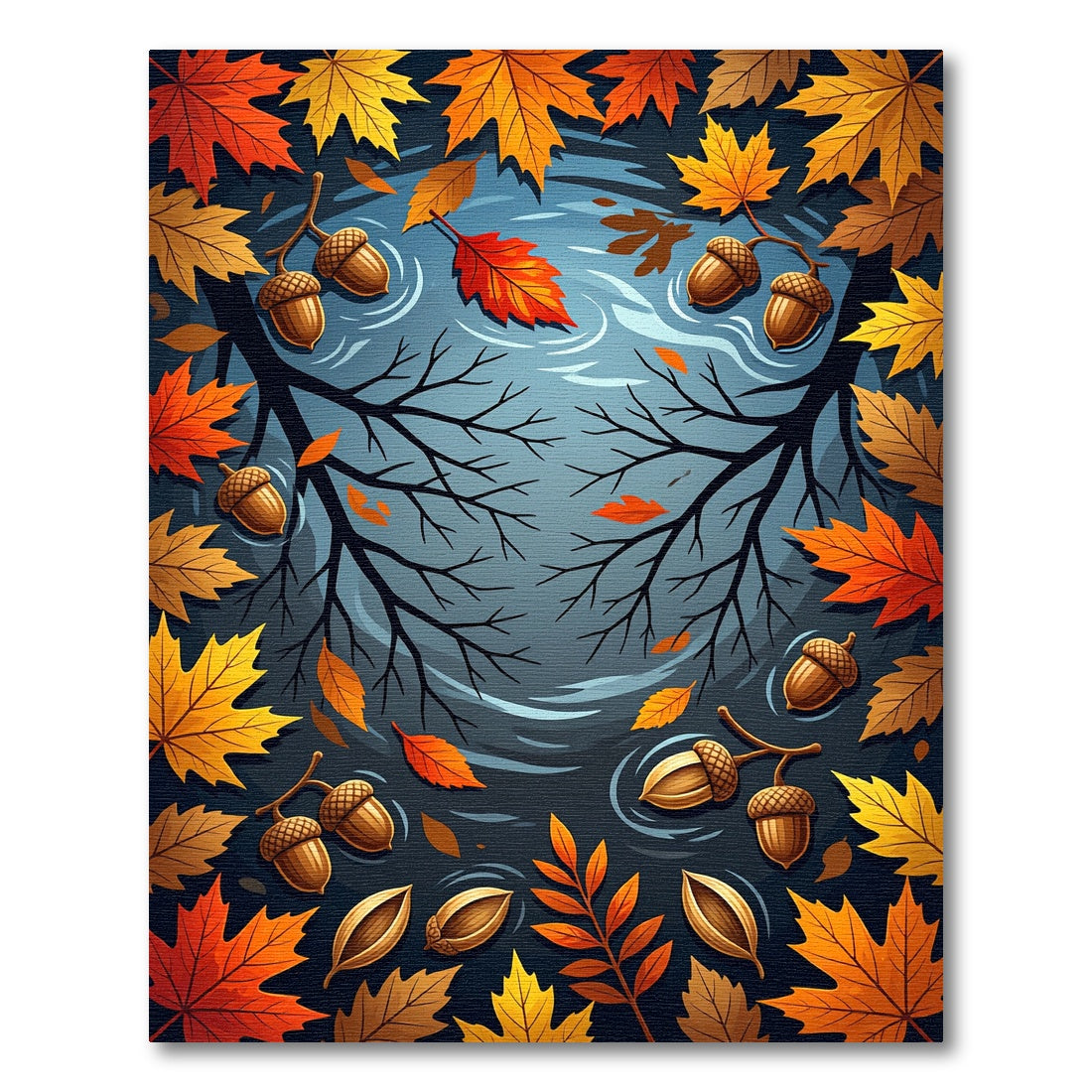 Golden Autumn Leaves and Acorn Forest Rug