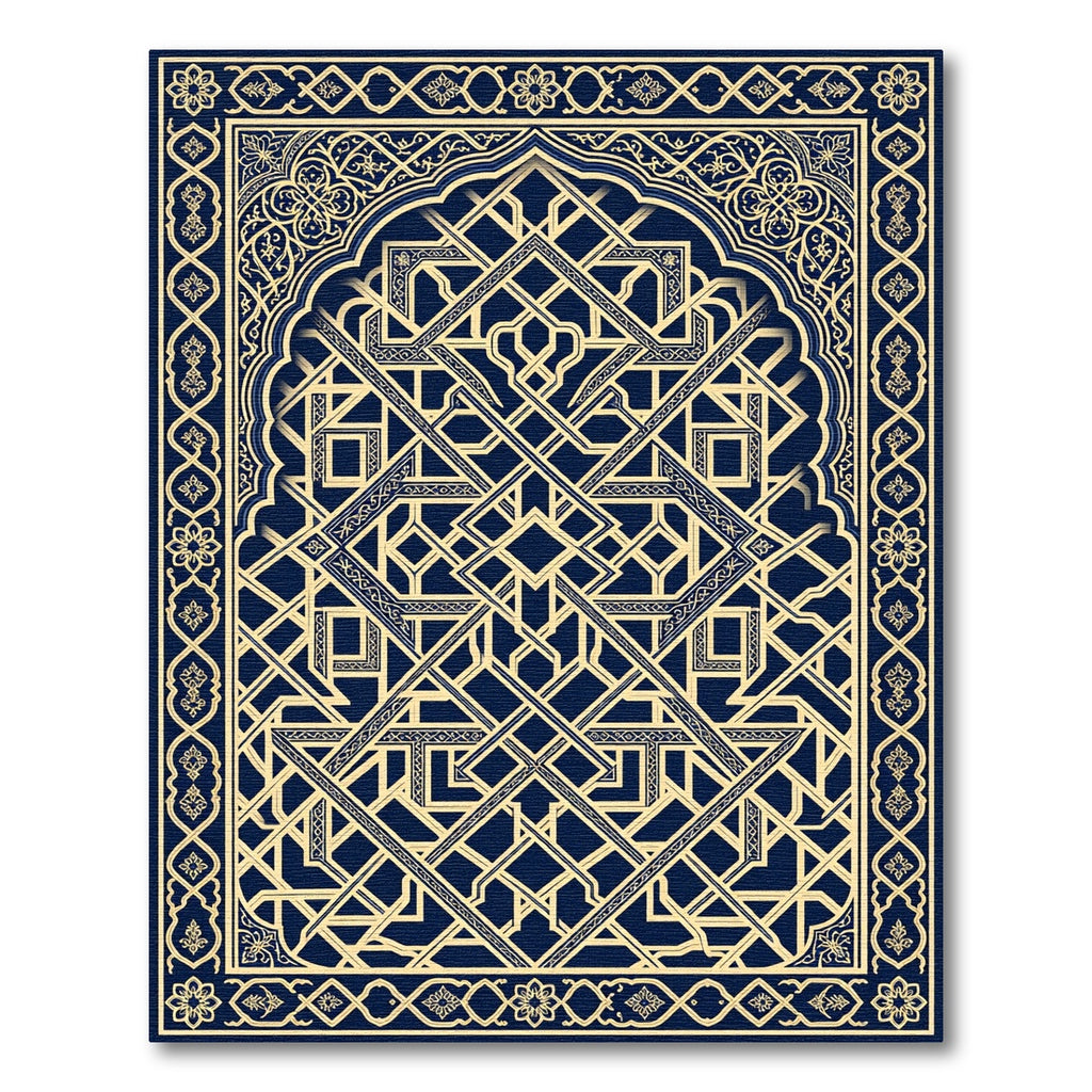 Golden Navy Ornate Islamic Geometric Art Rug