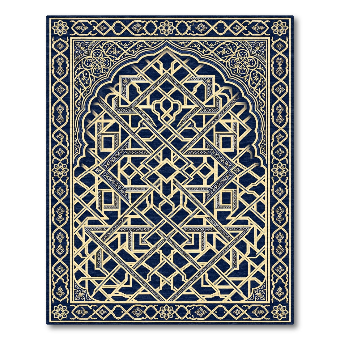Golden Navy Ornate Islamic Geometric Art Rug