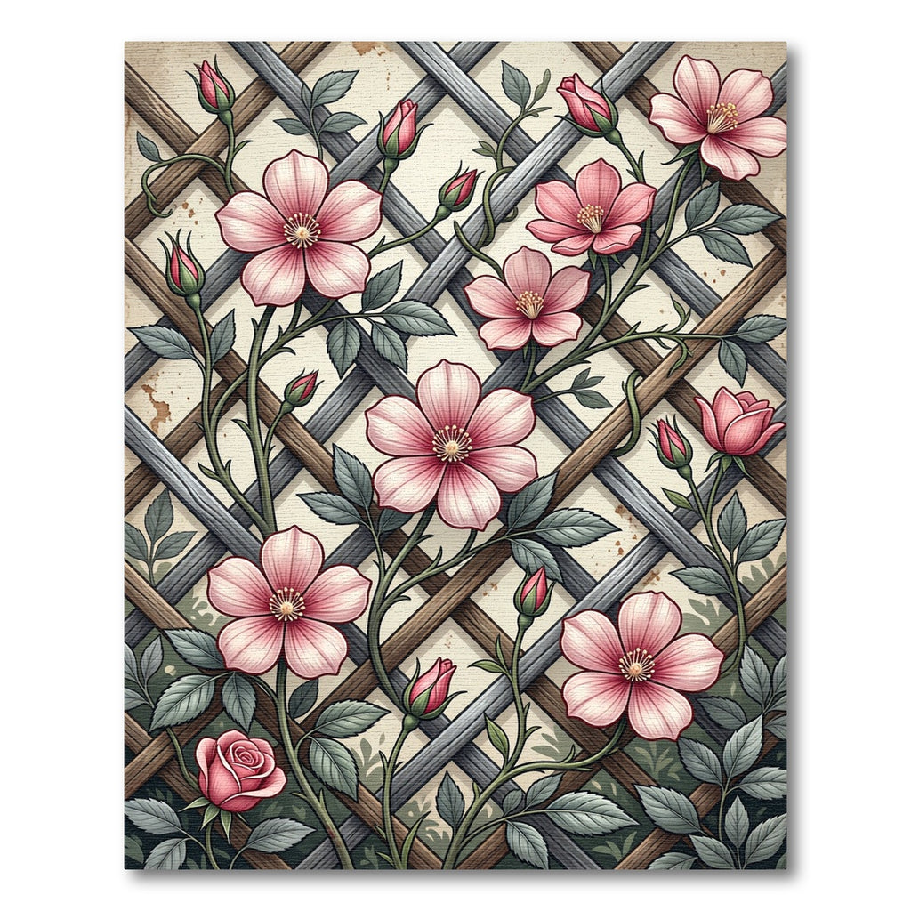 Pink Rose Trellis Lattice Garden Rug