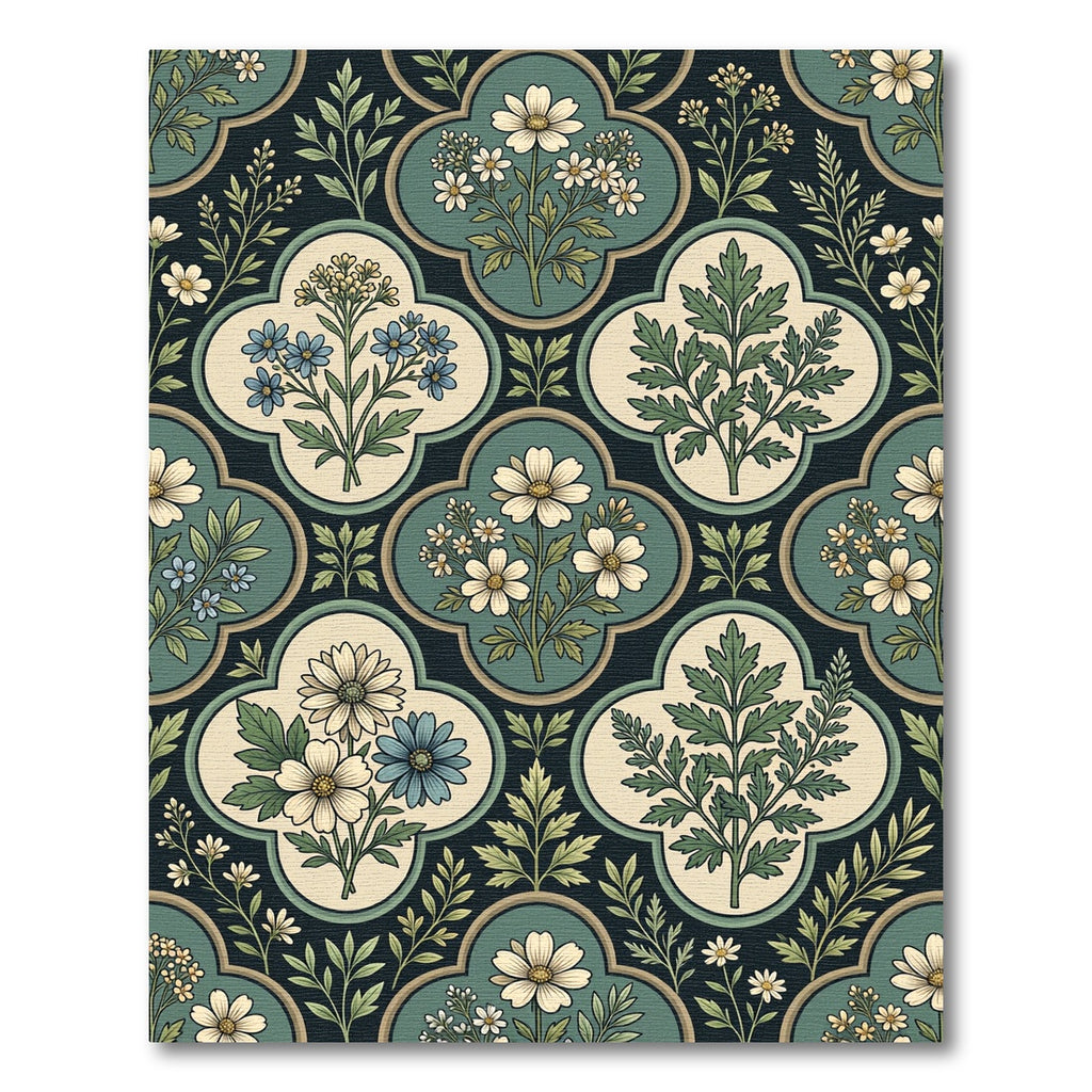 Botanical Sage Green Gilded Quatrefoil Rug