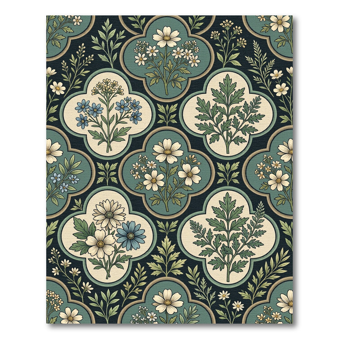 Botanical Sage Green Gilded Quatrefoil Rug