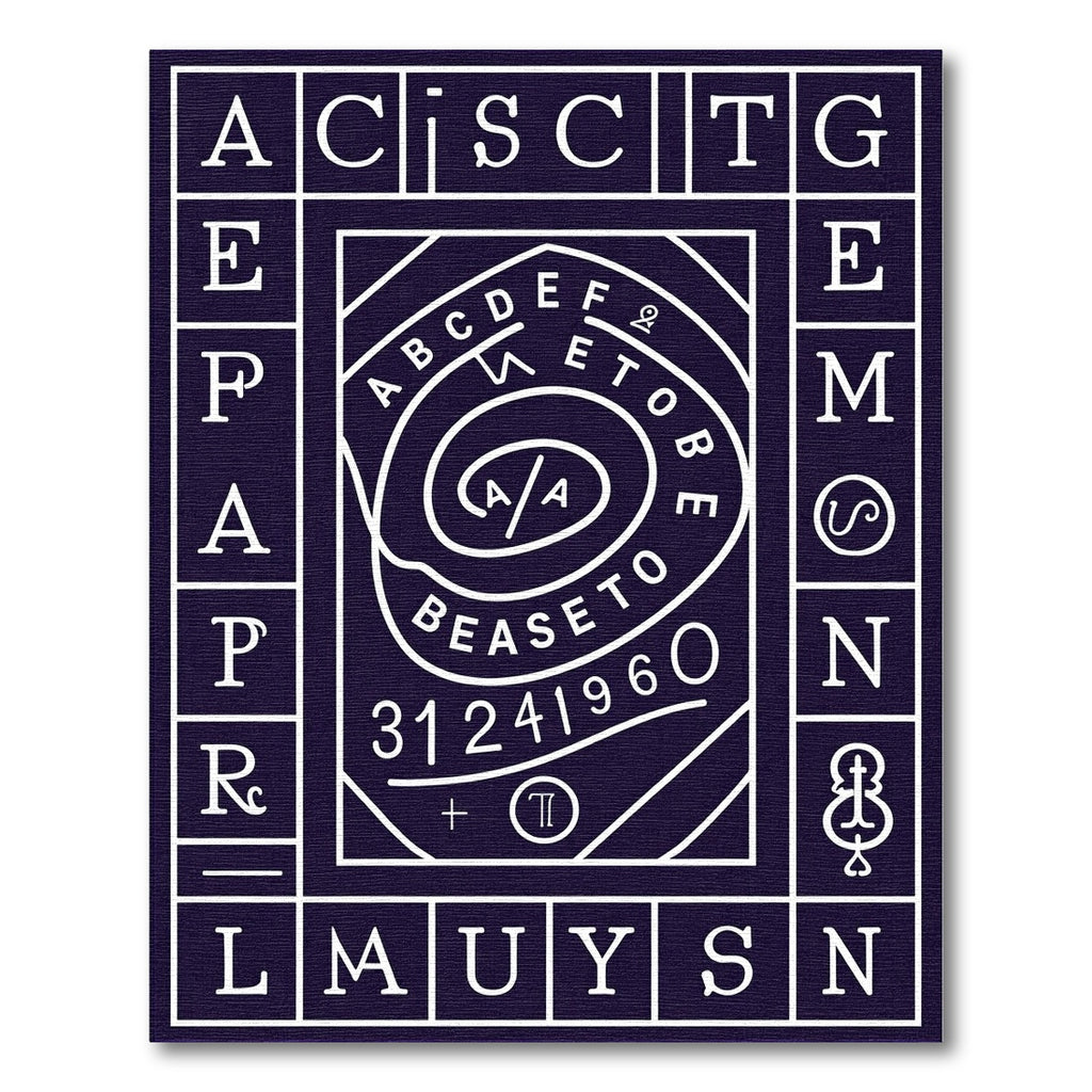 Dark Blue Alphabet Spiral Graphic Rug