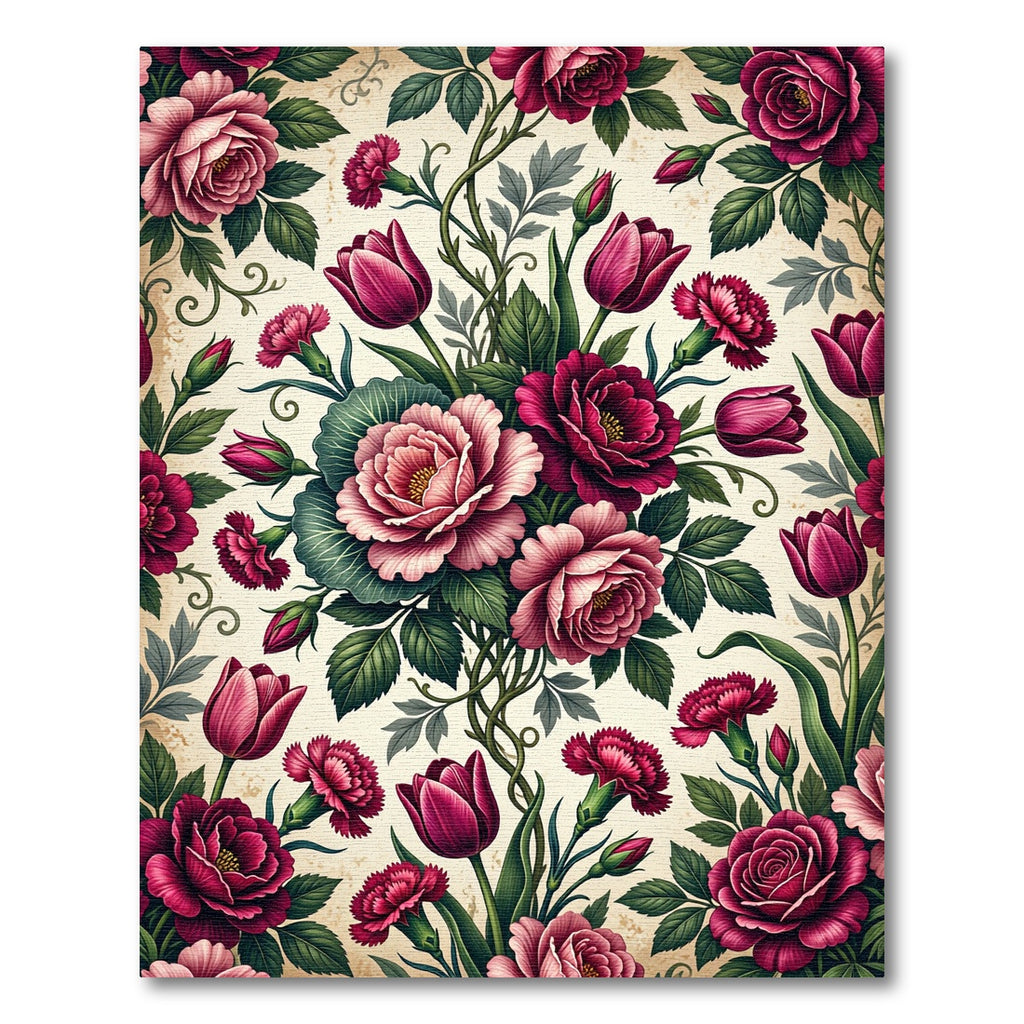 Romantic Crimson Floral Botanical Garland Rug
