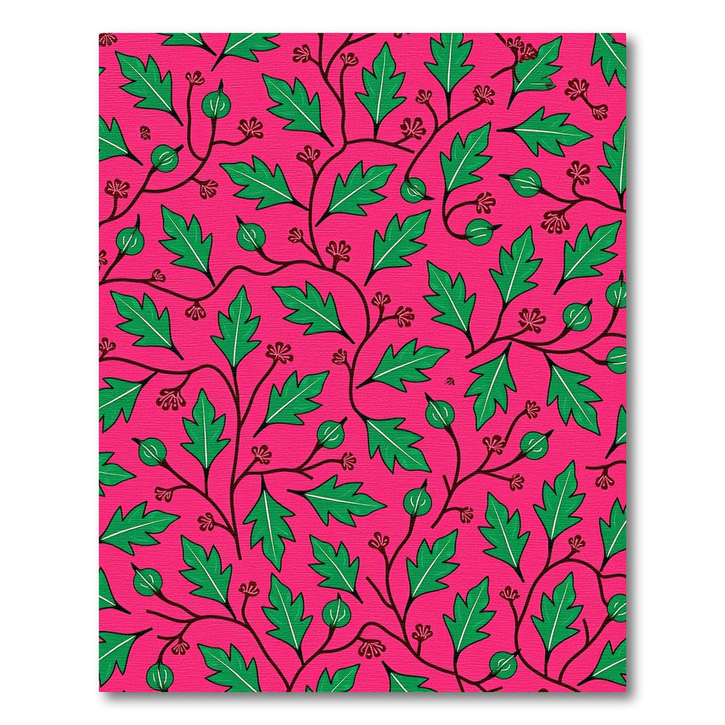 Vibrant Green Leafy Vine Red Flowers Rug