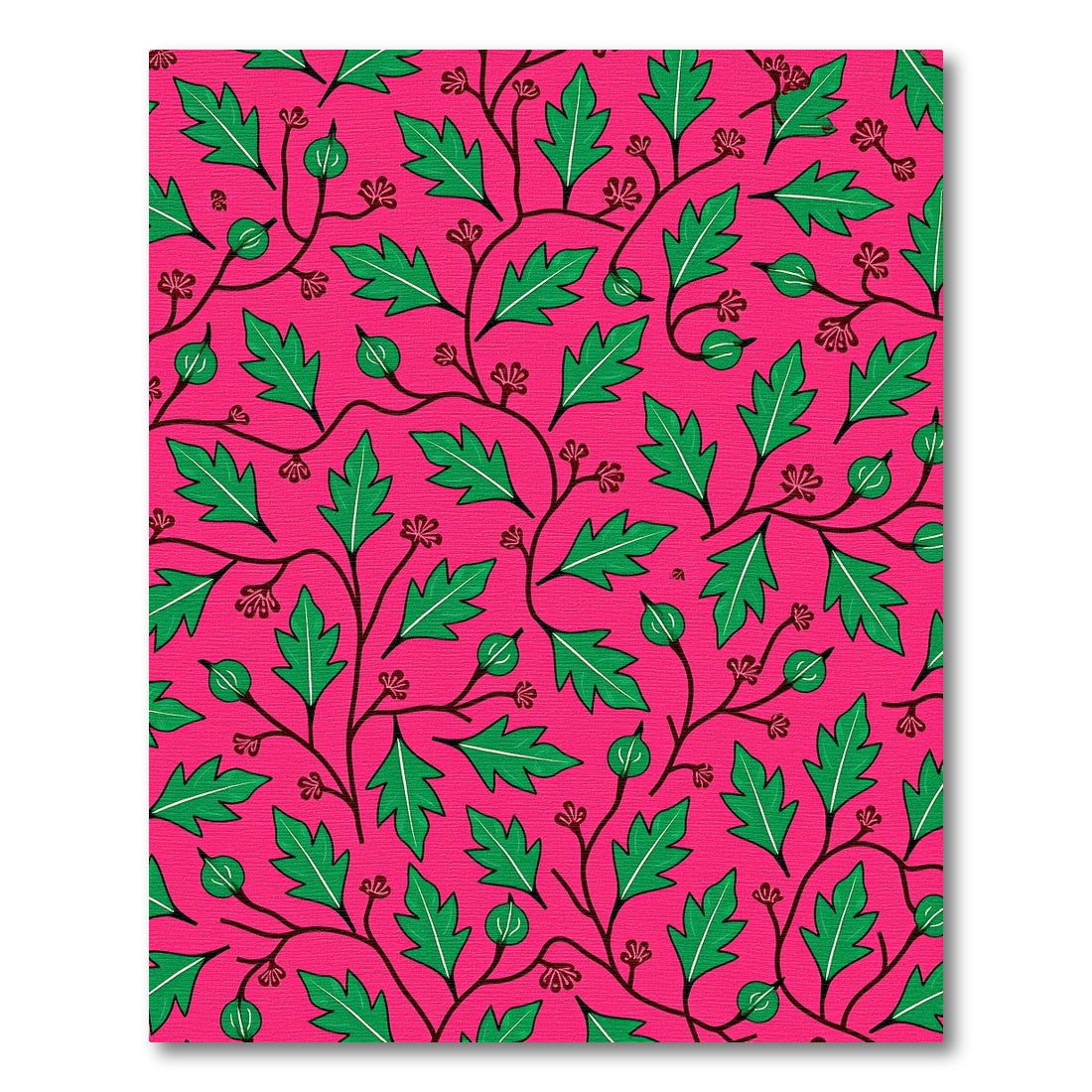 Vibrant Green Leafy Vine Red Flowers Rug