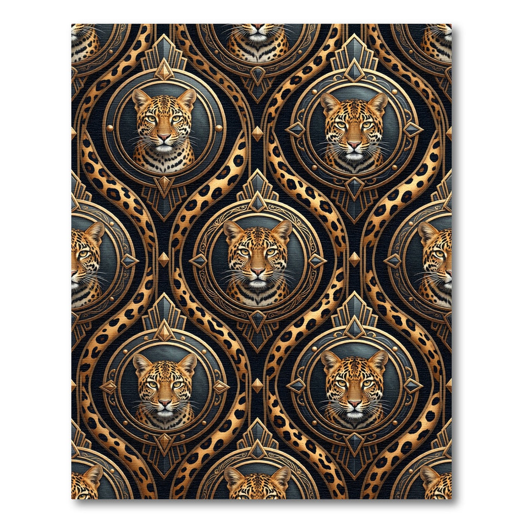 Majestic Leopard Gold Circle Emblem Rug