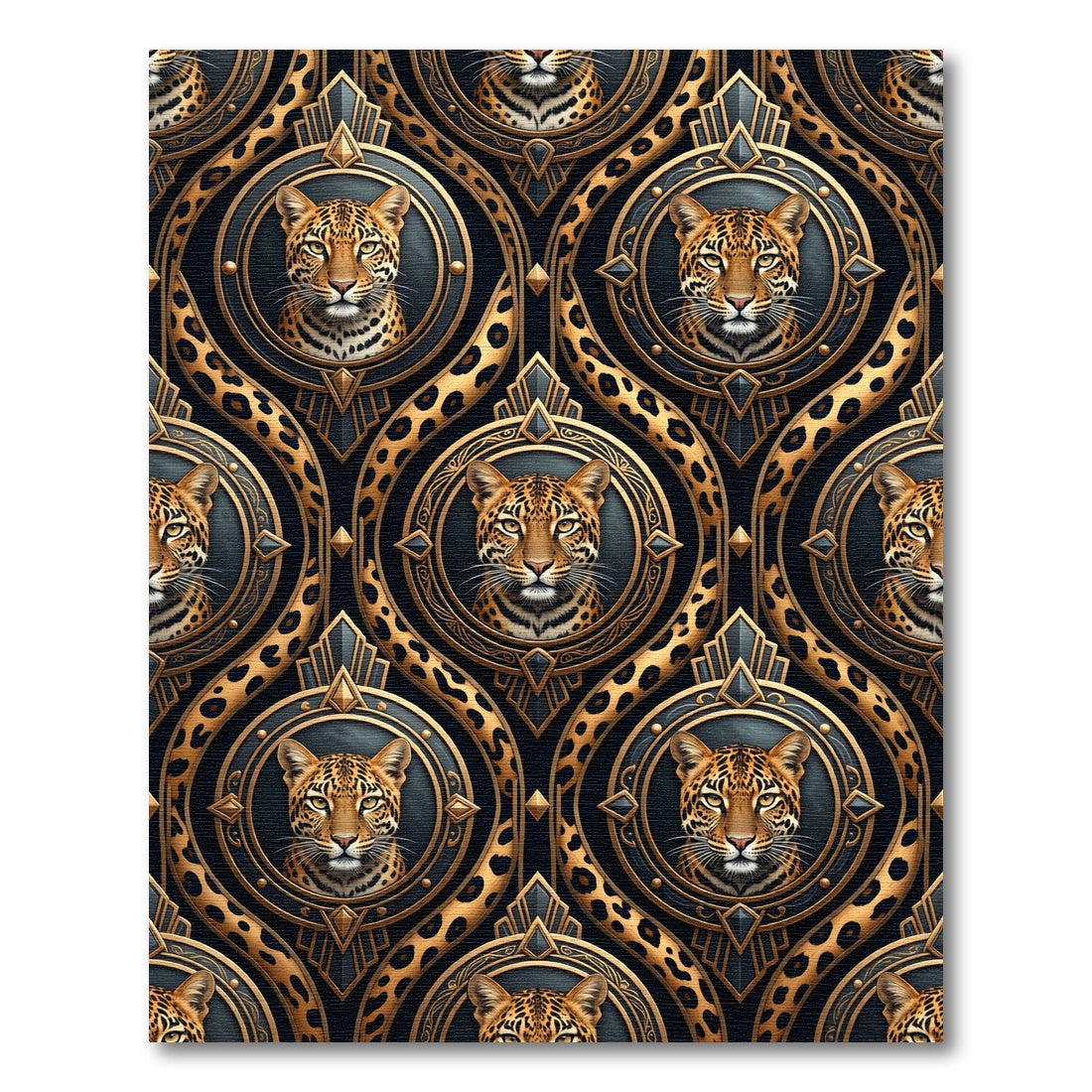 Majestic Leopard Gold Circle Emblem Rug