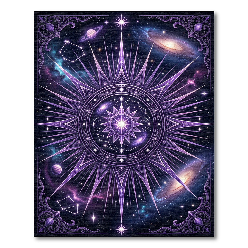 Celestial Violet Galaxy Star Mandala Rug