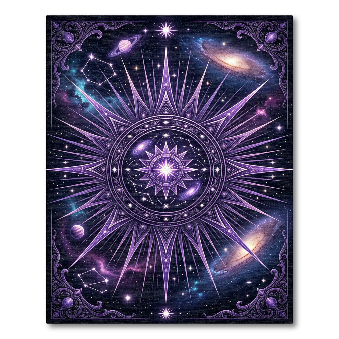 Celestial Violet Galaxy Star Mandala Rug