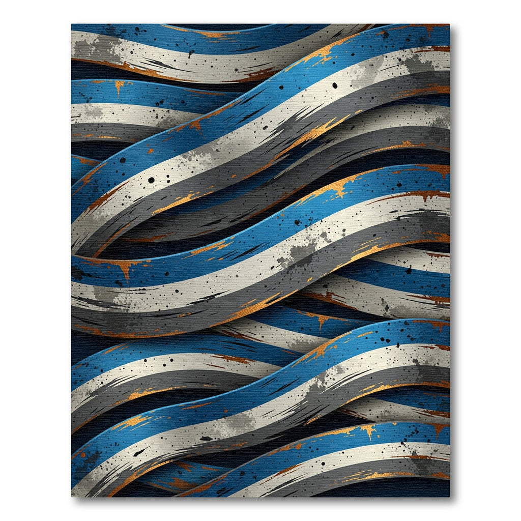 Abstract Navy and Gold Woven Ribbons Rug