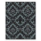 Black Damask Crown Floral Grey Rug