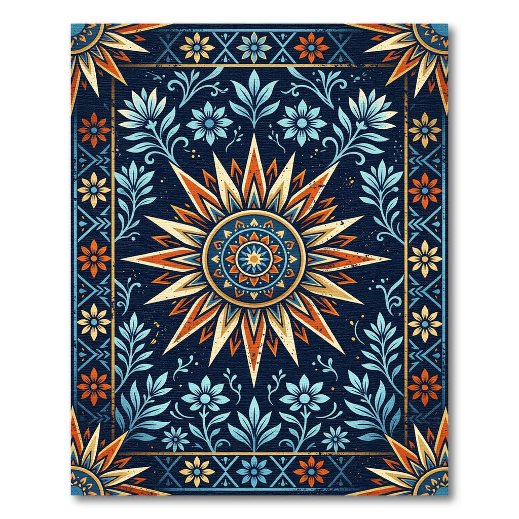 Celestial Navy Amber Floral Sun Medallion Rug