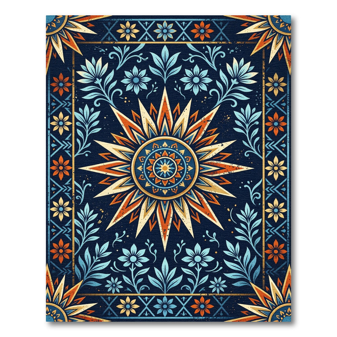 Celestial Navy Amber Floral Sun Medallion Rug