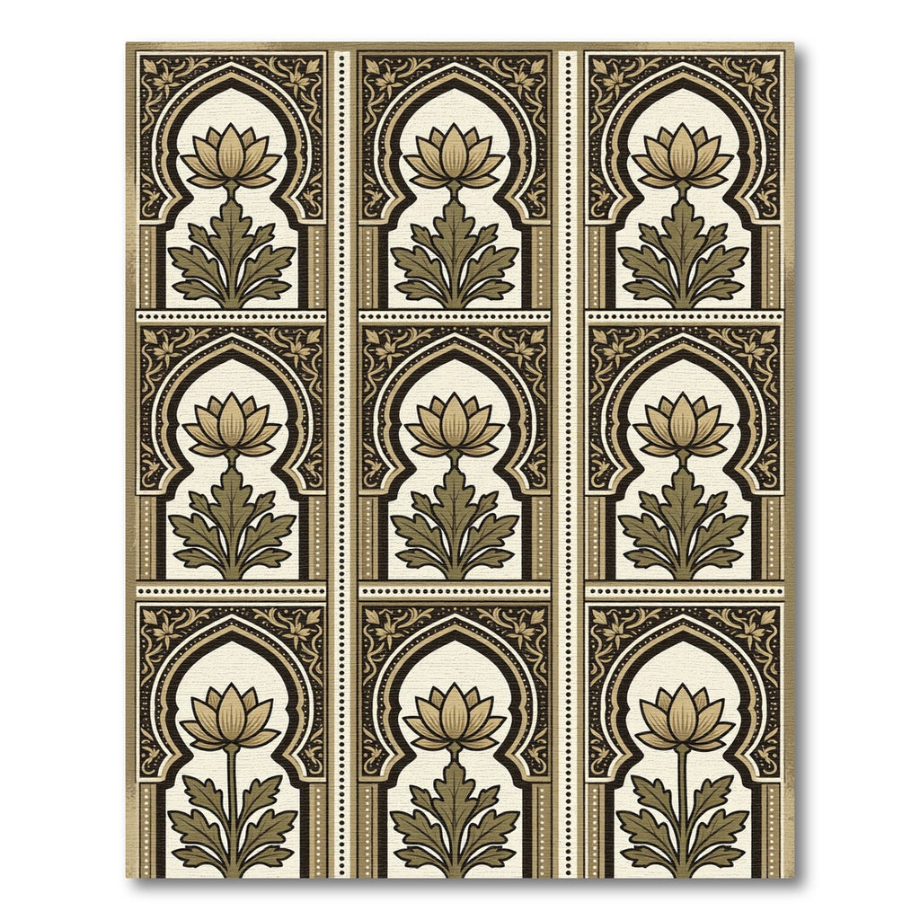 Golden Lotus Floral Arch Wall Art Rug