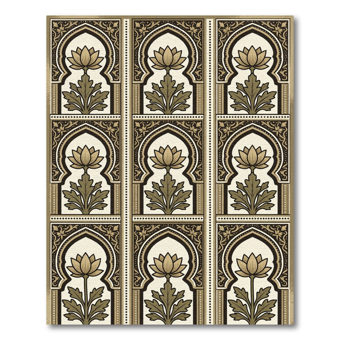 Golden Lotus Floral Arch Wall Art Rug