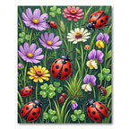 Whimsical Ladybug Flower Meadow Garden Rug
