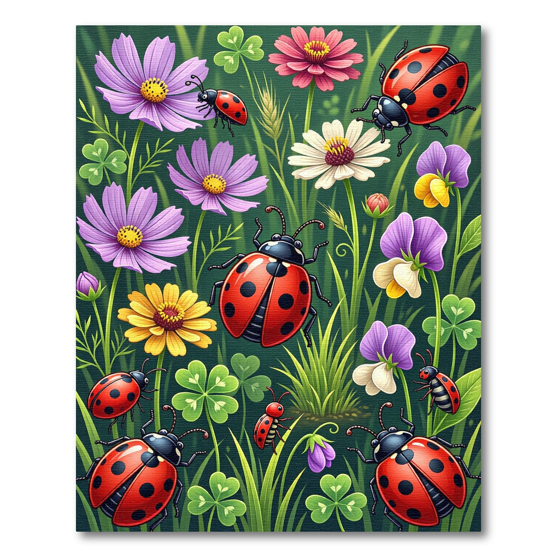 Whimsical Ladybug Flower Meadow Garden Rug