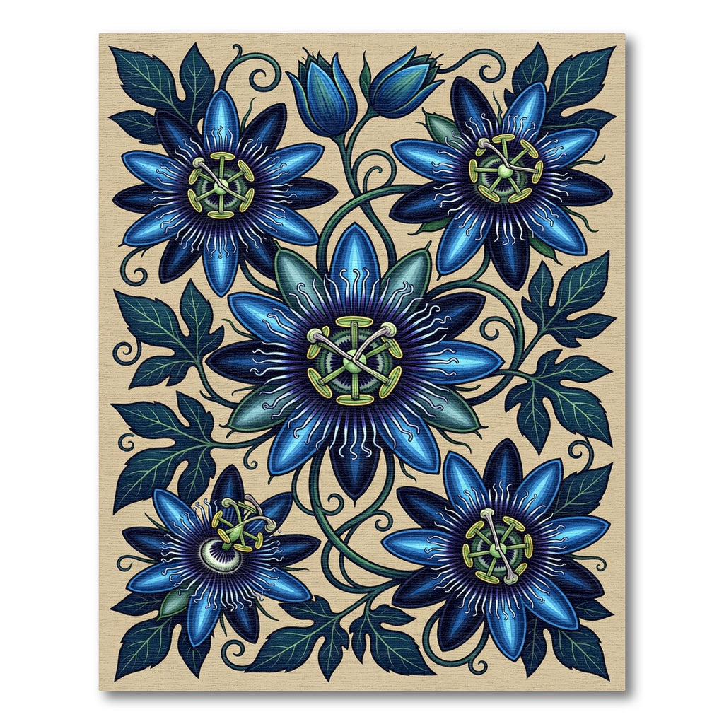 Art Nouveau Sapphire Passion Flower Botanical Rug