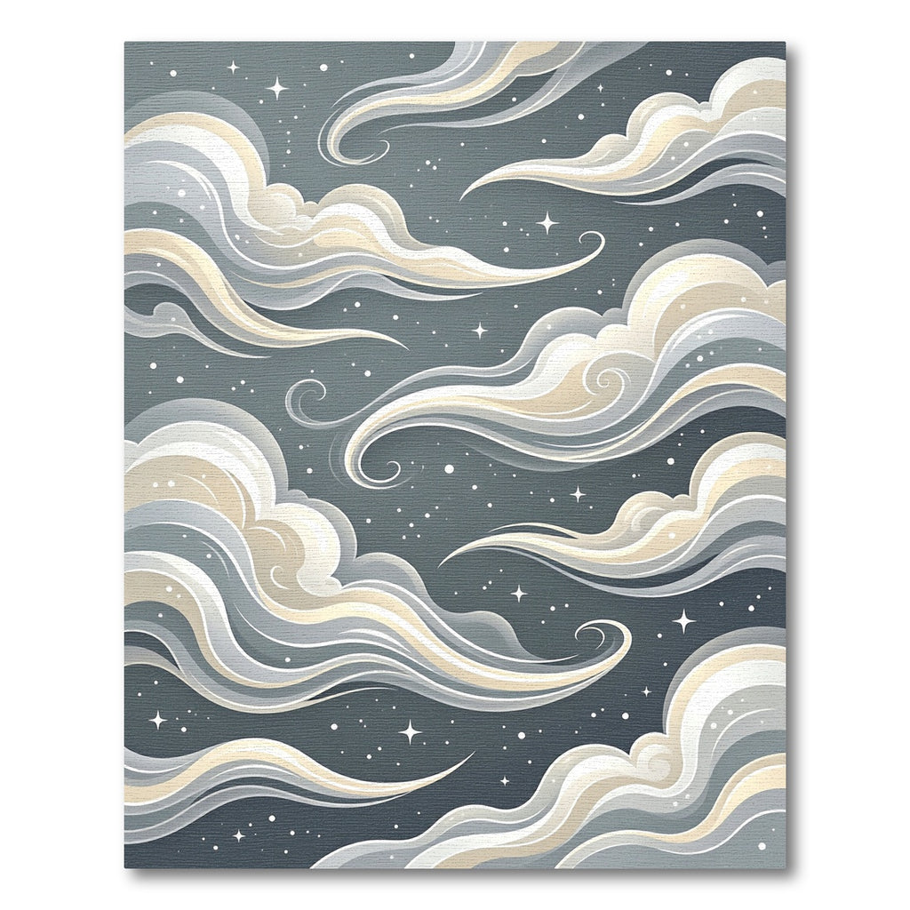Celestial Cream and Charcoal Swirling Clouds Rug