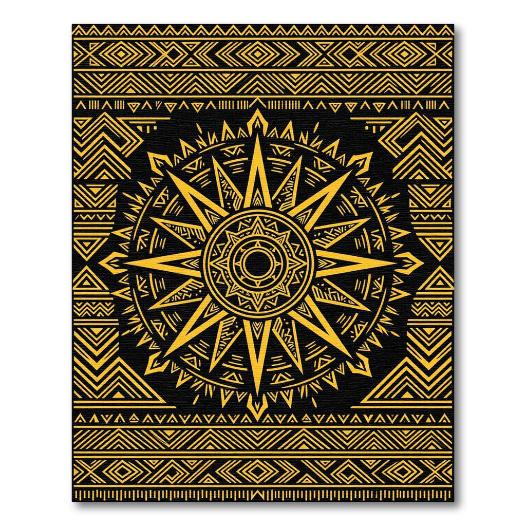 Golden Sunburst Geometric Ethnic Art Rug